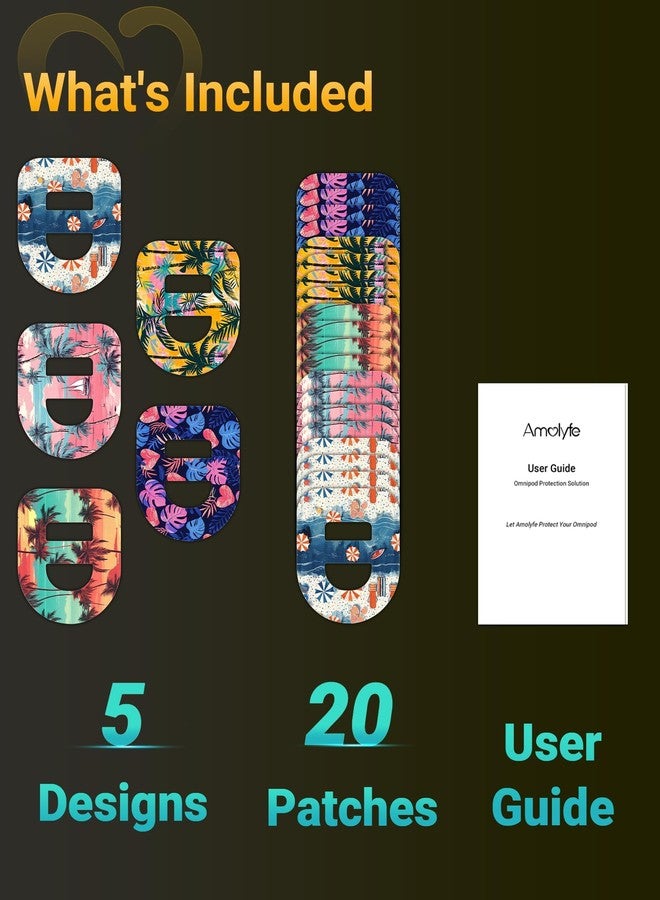 Amolyfe لاصقات أومنيبود 5 المقاومة للماء، عبوة من 20 لاصقة أومنيبود من أموليف مع حزام قابل للتمدد، قابلة للتهوية، لاصق طبي طويل الأمد، علبة معدنية فاخرة بمفصلات (غروب الشمس على الشاطئ) - Image 2